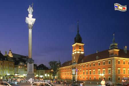 Warszawa (Warschau) - Schlossplatz mit Sigismunds�ule und K�nigsschloss rechts im Bild., Polen, Polska, Warschau, Warszawa, Plac Zamkowy, Schloss, Sigismund-S�ule