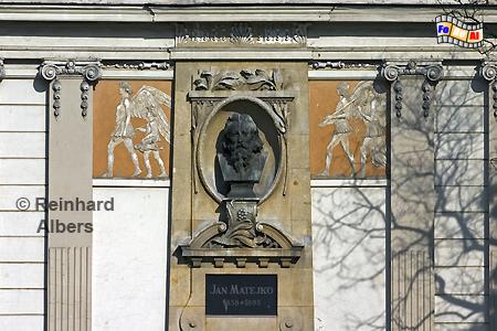 Bste von Jan Matejko am Pałac Sztuki - Kunstpalast., olen, Polska, Krakau, Krakw, Fotos, Bilder, Pałac, Sztuki, Jugendstil, Jan, Matejko,