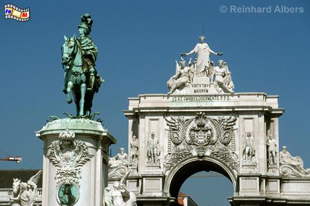 Arco Triunfal aus dem Jahr 1873 markiert den Eingang zur Baixa (Unterstadt)., Lissabon, Arco, Monumental, Triumphbogen, Praa, Comrcio