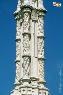 Neomanuelinische Sule auf dem Praa Afonso de Albuquerque in Form mehrerer verbundener Schiffstaue aus Stein., Lissabon, Belem, Praa, Albuquerque, Manuelismus