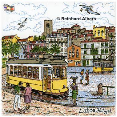 Kachelbild als Touristensouvenir, Portugal, Lissabon, Kachelbild, Azulejos, Albers, foreal,