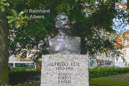Denkmal fr Alfredo Keil auf dem Praa da Alegria nahe der Avenida da Liberdade. 
Als Sohn dt. Einwanderer nach Portugal komponierte er dei Musik der portuguiesischen Nationalhymne., Portugal, Praa da Alegria, Lissabon, Alfredo, Kiel, Nationalhymne, Albers, Foto, foreal,