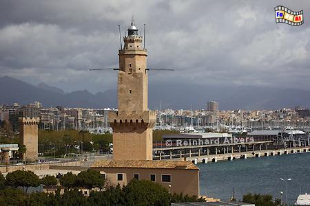 Palma de Mallorca, seit 1617 als Leuchtturm genutzt, damit der drittlteste der Welt., Leuchtturm, Lighthouse, Phare, Far, Mallorca, Palma, Porto Pi, Foto, Albers, foreal,