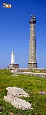 Bretagne - �le Vierge mit zwei nebeneinander stehenden Leuchtt�rmen., Bretagne, Leuchtturm, Phare, �le, Vierge, foreal, Albers
