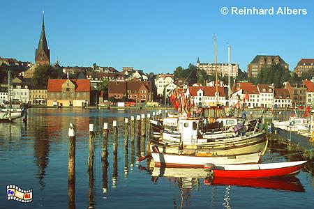 Flensburg - Blick vom Ostufer auf die Innenstadt., Flensburg, Hafen, Frde, Marienkirche, Schleswig-Holstein, Albers, Foto, foreal,