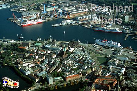 Kieler Frde und frhere Altstadtinsel heute., Kiel, Altstadt, Altstadtinsel, Kieler Frde, Luftbild