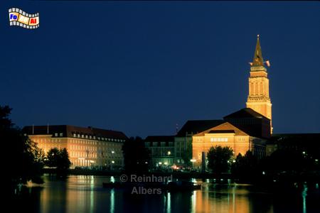 Abendstimmung am Kleinen Kiel mit Rathaus und Operngeb�ude, Kiel, Kleiner Kiel, Rathaus, Oper, blaue Stunde