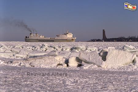 Blick auf Laboe vom Strand in Friedrichsort im Februar 1985., Kiel, Falckenstein, Strand, Winter, Eisbarriere, Albers, Foto, foreal,