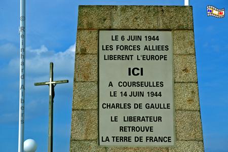 Courseulles-sur-Mer - Gedenkstein f�r Charles de Gaulle, der hier 8 Tage nach Beginn der Alliierten Invasion wieder frz. Boden betrat., Normandie, Courseulles, Invasion, Landung, Gaulle, Albers, foreal, Foto