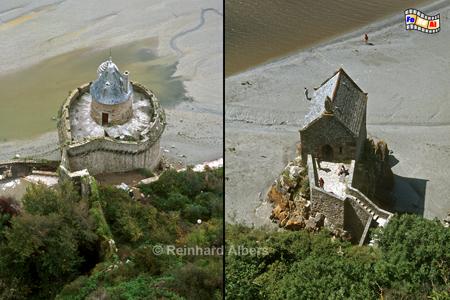Mont-Saint-Michel:
Festungsturm (links),
Chapelle Saint-Aubert (rechts), Normandie, Foto, foreal, Mont. Saint. Michel, Albers, Weltkulturerbe,