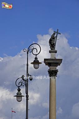 Sigismunds�ule und Laternen auf dem Schlossplatz., Polen, Warschau, Warszawa, Sigismund, Schlossplatz, Foto, foreal
