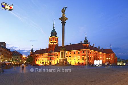 Schlossplatz mit Sigismunds�ule zur blauen Stunde, Polen, Polska, Warszawa, Warschau, Schloss, Zamek, Sigismund, S�ule, Foto, foreal, Albers