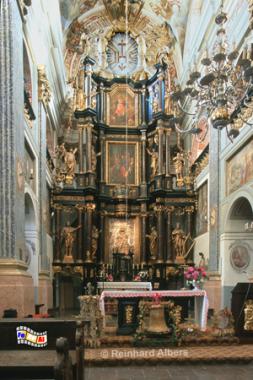 Święta Lipka (Heiligelinde) - Der dreist�ckige, von  Christopher Peucker 1712-14 im Stil des r�mischen Barocks geschaffene Hauptaltar hat eine H�he von 13 m., Polen, Masuren, Polska, Mazury, Święta, Lipka, Heiligelinde, Albers, Foto, foreal