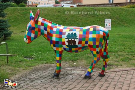 Kętryzn (Rastenburg). Der Esel ist ein Geschenk von Freunden aus der Partnerstadt Wesel., Polen, Masuren, Kętryzn, Rastenburg, Albers, foto, foreal,