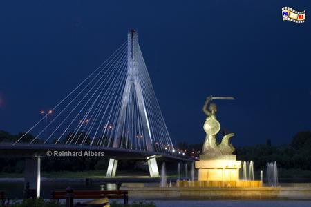 Warschau - Die Świętokrzyski-Br�cke (Heiligkreuzbr�cke) aus dem Jahr 2000. Rechts im Vordergrund die Warschauer Meerjungfrau., Polen, Polska, Warschau, Warszawa, foreal, Foto, Reinhard, Albers, Świętokrzyski, Br�cke, Meerjungfrau, Syrenka 