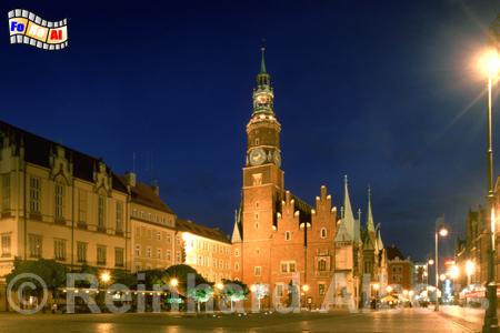 Wrocław (Breslau) - Westfassade des Rathauses auf dem Rynek (Ring)., Polen, Polska, Schlesien, Wrocław, Breslau, Ring, Rynek, Foto, foreal, Albers