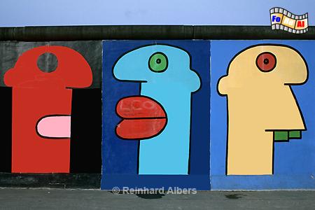 East Side Gallery - An der Mhlenstrae befindet sich ein 1,3 km langer Rest der Mauer, der bunt bemalt ist., Berlin, Mauer, Mhlenstrae, East, Side, Gallery