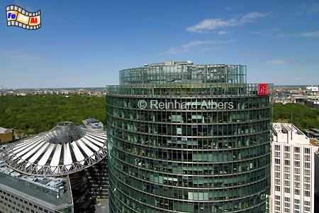 DB-Zentrale und Zeltdach des Sonycenters am Potsdamer Platz., Berlin, Sonycenter, Potsdamer, Platz, Albers, Foto, foreal