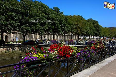 Quimper - Blumenschmuck am Flubett des Odets., Frankreich, Bretagne, Quimper, Odet, Blumen, Albers, Foto, foreal,