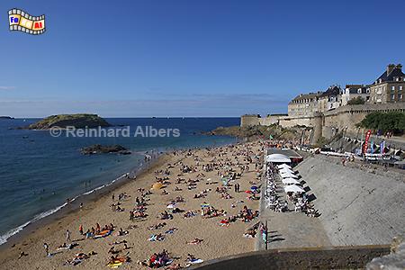 Saint-Malo, Strand an der Festungsmauer, Frankreich, Bretagne, Saint-Malo, Albers, Foto, foreal,