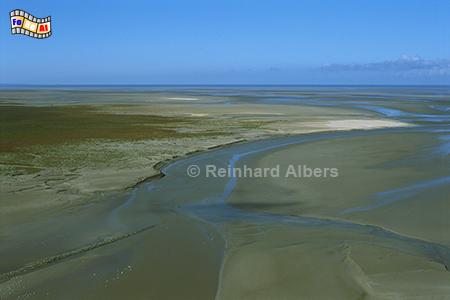 Blick auf das Watt vom Mont Saint-Michel, Normandie, Frankreich, Mont, Saint-Michel, Klosterberg, Abbaye, Albers, Foto, foreal, Watt,