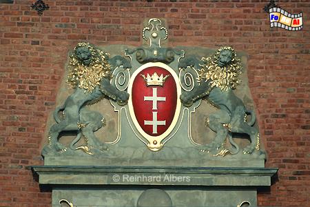 Danziger Stadtwappen am Langgarter Tor (Brama Żulawska)., Polen, Danzig, Gdańsk, Wappen, Stadtwappen, Langgarter Tor, Brama, Żulawska, Albers, Foto, foreal