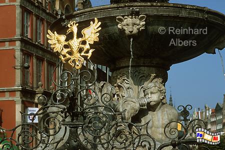 Fontana Neptuna (Neptunbrunnen) -  Der Entwurf fr den 1633 aufgestellten Brunnen stammte von Abraham van dem Blocke., Polen, Danzig, Gdańsk, Neptunbrunnen, Langer, Markt, Długi, Targ, Blocke, Albers, Foto, foreal