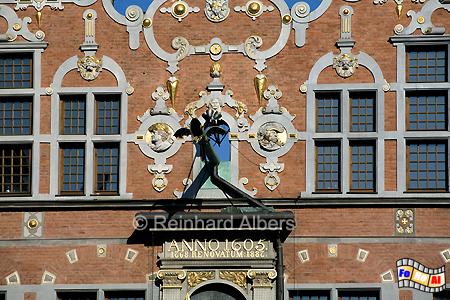 Groes Zeughaus - Ausschnitt aus der Fassade im Stil des Niederlndischen Manierismus., Polen, Danzig, Gdańsk, Rechtstadt, Zeughaus, Arsenal, Albers, Foto, foreal