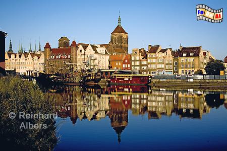 Mottlau am Morgen mit Johanniskirche, Polen, Danzig, Gdańsk, Lange Brcke, Długi, Pobrzeże, Krantor, Mottlau, Albers, Foto, foreal