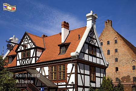 Das wiederaufgebaute Mllerhaus bei der Gro0en Mhle., Polen, Danzig, Gdańsk, Altstadt, Groe Mhle, Radaune, Albers, Foto, foreal