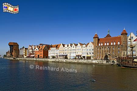 Gdańsk (Danzig) - Długi Pobrzeże
(Lange Brcke)., Polen, Danzig, Gdańsk, Lange Brcke, Długi, Pobrzeże, Krantor, Mottlau, Albers, Foto, foreal