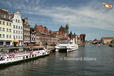 Gdańsk (Danzig) - Długi Pobrzeże
(Lange Brcke)., Polen, Danzig, Gdańsk, Lange Brcke, Długi, Pobrzeże, Krantor, Mottlau, Albers, Foto, foreal
