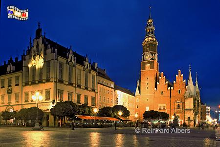 Wroclaw (Breslau) - Rathaus Westseite mit Turm, Polen, Polska, Breslau, Wroclaw, Niederschlesien, foreal, Albers, foto, Rathaus