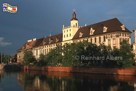 Wrocław (Breslau) - Westfassade des Hauptgebudes der Universitt an der Oder., Polen, Polska, Breslau, Wroclaw, Niederschlesien, foreal, Albers, foto, Universitt