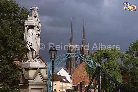 Wrocław (Breslau) - Statue der Heiligen Hedwig an der Brcke zur Dominsel, Polen, Polska, Breslau, Wroclaw, Niederschlesien, foreal, Albers, foto, Heilige Hedwig, Dominsel