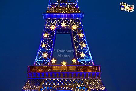 Europafahne am Eiffelturm anl��lich der frz. EU-Ratspr�sidentschaft, Frankreich, France, Paris, Eiffelturm, Tour, Eiffel, Albers, foreal,