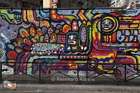 Graffiti am Ufer des Canal de l'Ourcq., Paris, Canal, Ourcq, Albers, Foto, foreal, Graffiti,