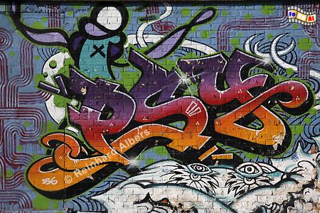 Graffiti am Ufer des Canal de l'Ourcq., Paris, Canal, Ourcq, Albers, Foto, foreal, Graffiti,