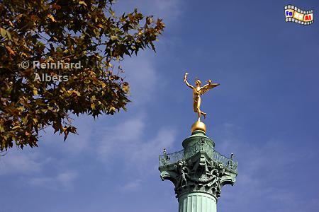 47m hohe Julisule mit dem Genius der Freiheit auf dem Place de la Bastille, Paris, Bastille, Julisule, Colonne de Juillet,, Genius, Freiheit, Albers, Foto, foreal,