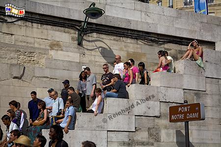 Treppe zur Seine an der Pont Notre-Dame., Paris, Seine, Brcke, Pont, Notre-Dame, Albers, Foto, foreal,