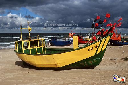 Fischerboote am Strand in Międzyzdroje (Misdroy)., Polen, Polska, Pommern, Ostseekste, Misdroy, Międzyzdroje, foreal, Foto, Albers,