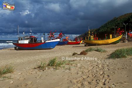 Fischerboote am Strand in Międzyzdroje (Misdroy)., Polen, Polska, Pommern, Ostseek�ste, Misdroy, Międzyzdroje, foreal, Foto, Albers,