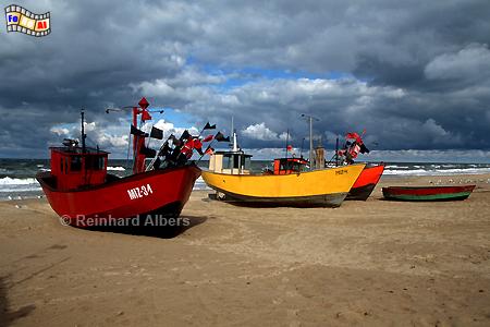 Fischerboote am Strand in Międzyzdroje (Misdroy)., Polen, Polska, Pommern, Ostseekste, Misdroy, Międzyzdroje, foreal, Foto, Albers,