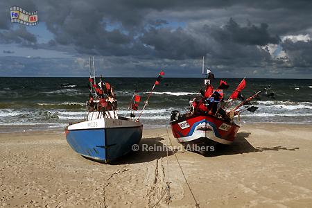 Fischerboote am Strand in Międzyzdroje (Misdroy)., Polen, Polska, Pommern, Ostseek�ste, Misdroy, Międzyzdroje, foreal, Foto, Albers,