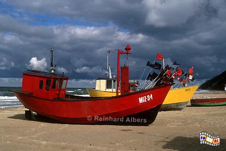 Fischerboote am Strand in Międzyzdroje (Misdroy)., Polen, Polska, Pommern, Ostseekste, Misdroy, Międzyzdroje, foreal, Foto, Albers,