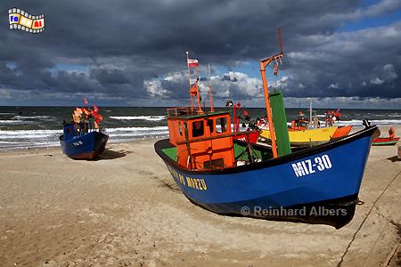 Fischerboote am Strand in Międzyzdroje (Misdroy)., Polen, Polska, Pommern, Ostseekste, Misdroy, Międzyzdroje, foreal, Foto, Albers,