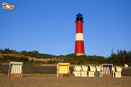 Leuchtturm von Hrnum auf der Insel Sylt in der Morgensonne., Leuchtturm, Hrnum, Sylt, Strandkorb, Nordseekste, Albers, Foto, foreal,