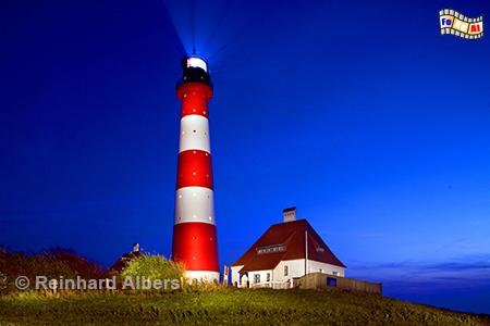 Blaue Stunde am Leuchtturm Westerheversand auf der Halbinsel Eiderstedt, Leuchtturm, Westerhever, Westerheversand, Eiderstedt, Foto, foreal, Albers,