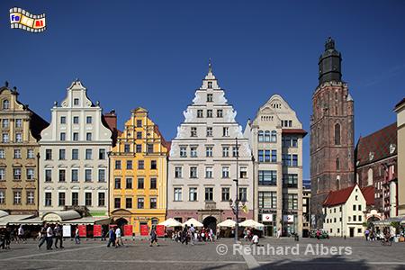Wrocław (Breslau) - Westseite des Marktplatzes und Elisabethkirche., Polen, Breslau, Wrocław, Rynek, Elisabethkirche, Albers, foreal,