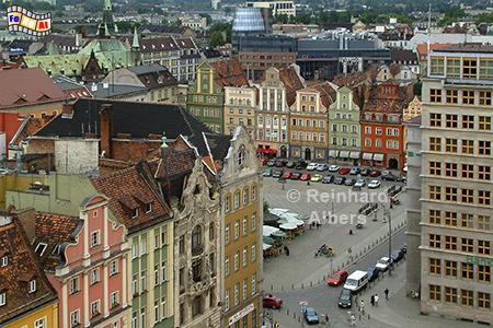 Wrocław (Breslau) - Blick vom Rathausturm auf dem Plac Solny (Salzmarkt), Polen, Breslau, Salzmarkt, Rynek, Albers, foreal, Foto,
